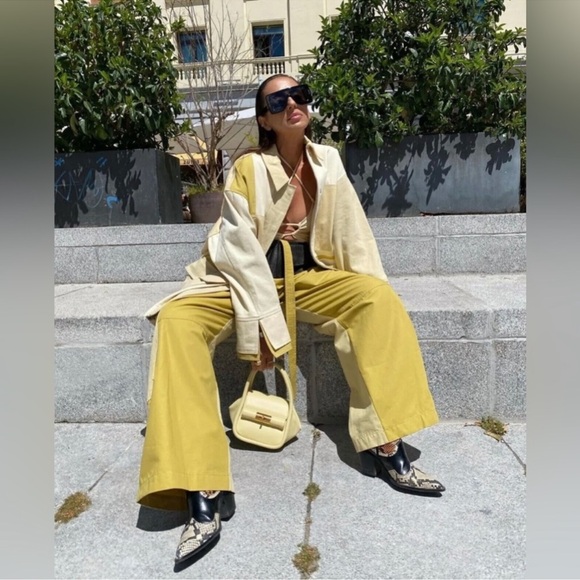 Zara Gabardine olive Cream Textured Jacket M - Picture 7 of 14